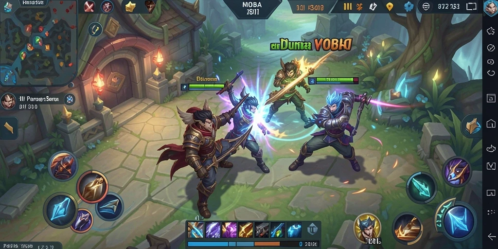 Screenshot gameplay 8II menunjukkan pertarungan MOBA yang mendebarkan.