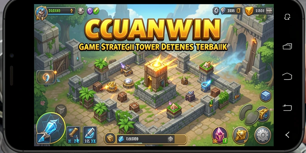 Tangkapan layar gameplay CUANWIN menampilkan pertempuran Tower Defense yang seru.