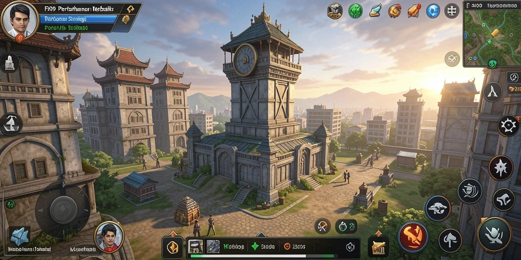 Screenshot FA99 menunjukkan gameplay menara pertahanan yang intens dan strategis.