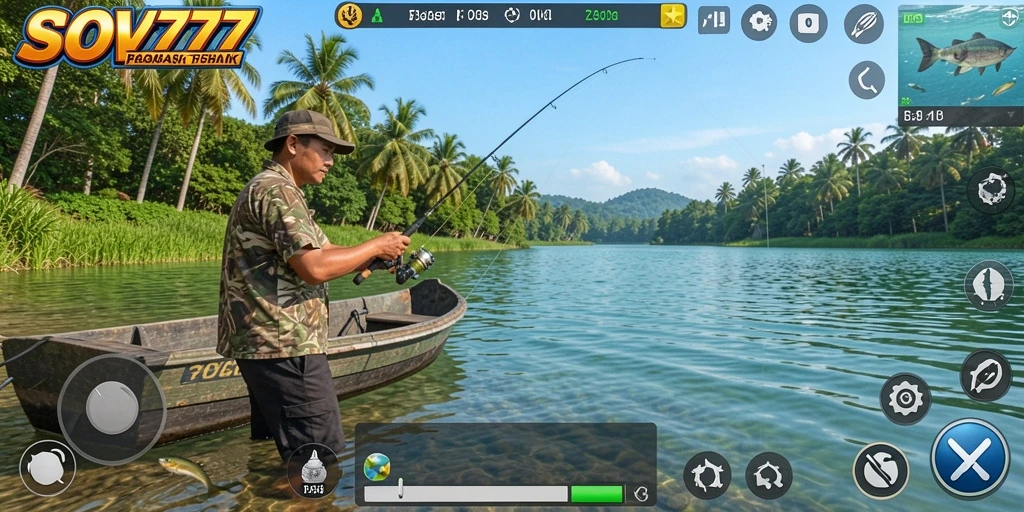Tampilan gameplay menarik di dalam SOV777 yang menunjukkan aksi memancing.